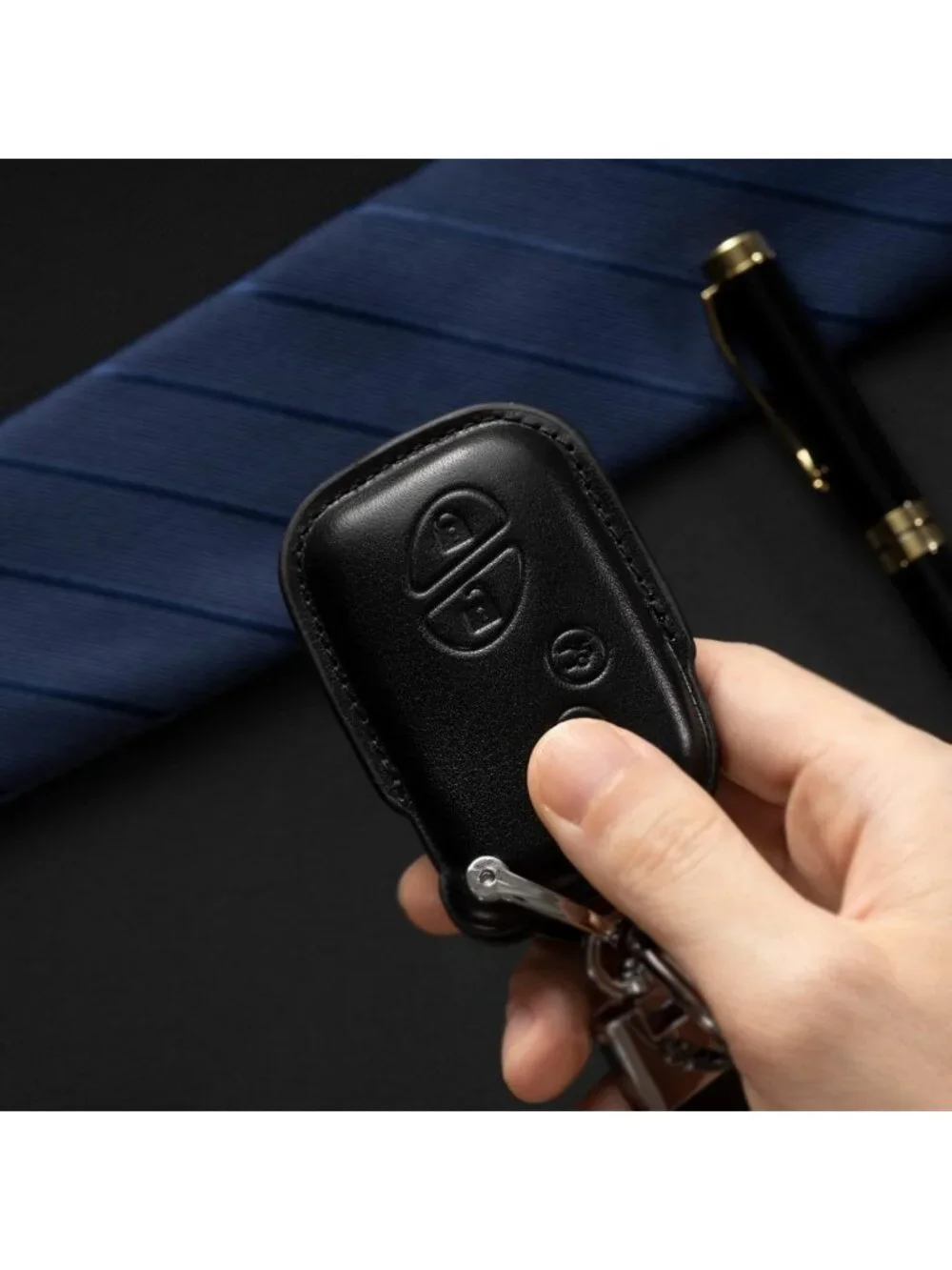 Stylish Black Leather Keychain & Car Key Fob Cover - Compatible Accessories for